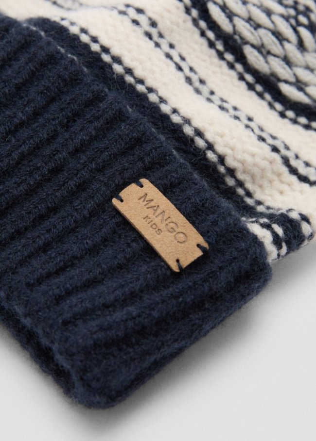 Mango Gorro jacquard pompón - Azul marino oscuro