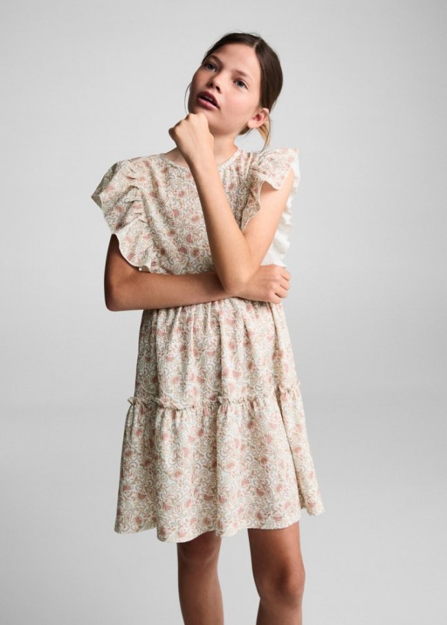Mango Vestido paisley volantes - Blanco roto
