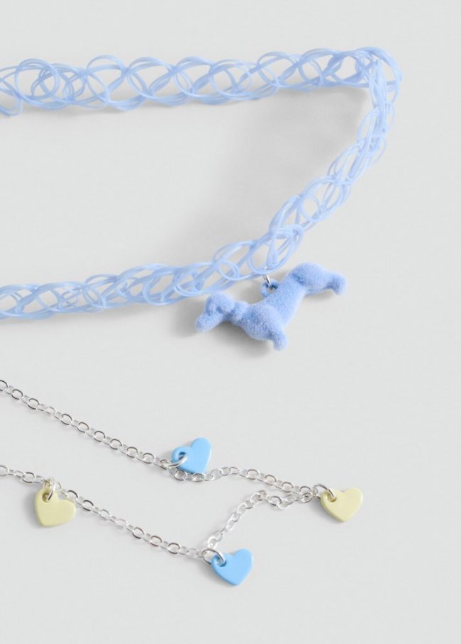 Mango Pack 2 collares corazón - Azul celeste