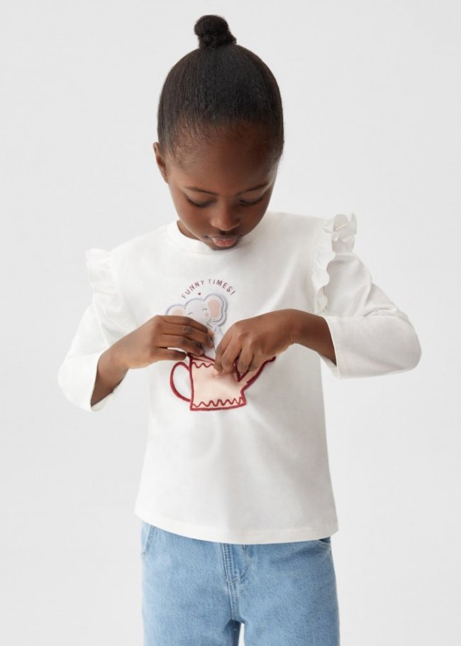 Mango Camiseta manga larga estampada - Blanco roto