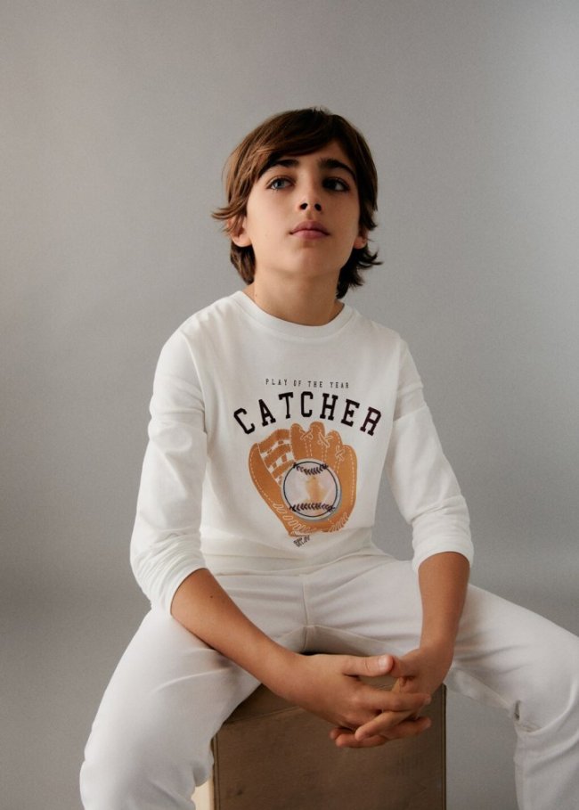 Mango Camiseta manga larga lenticular - Blanco roto