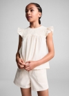 Mango Blusa fruncida volantes - Crudo