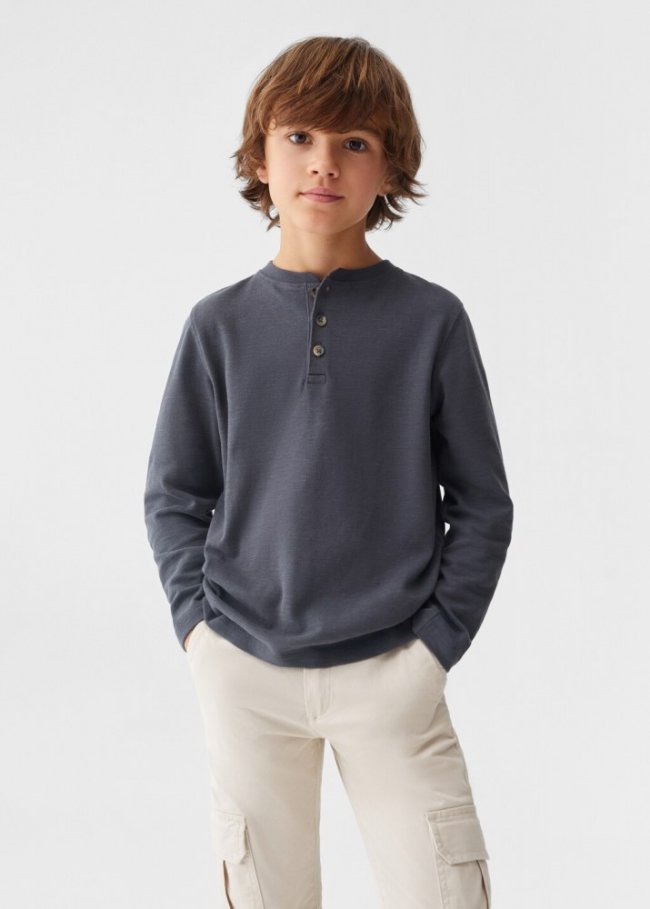 Mango Camiseta manga larga botones - Gris antracita