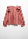 Mango Blusa algodón volante - Rosa