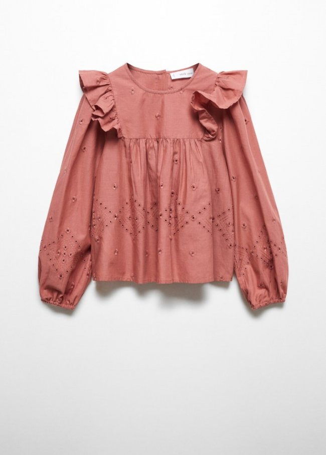 Mango Blusa algodón volante - Rosa