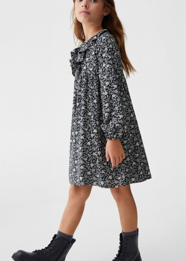 Mango Vestido estampado volantes - Negro