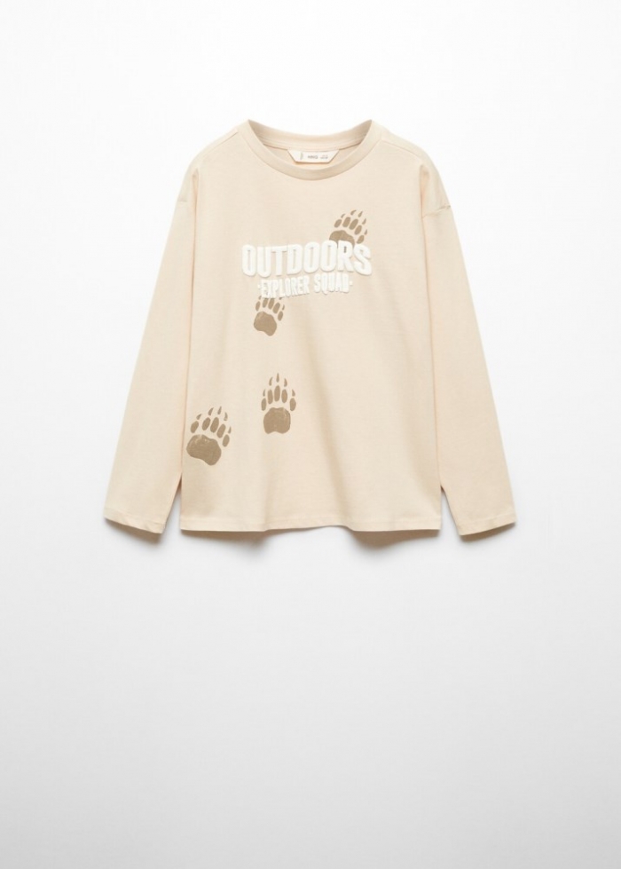 Mango Camiseta mensaje estampado - Arena