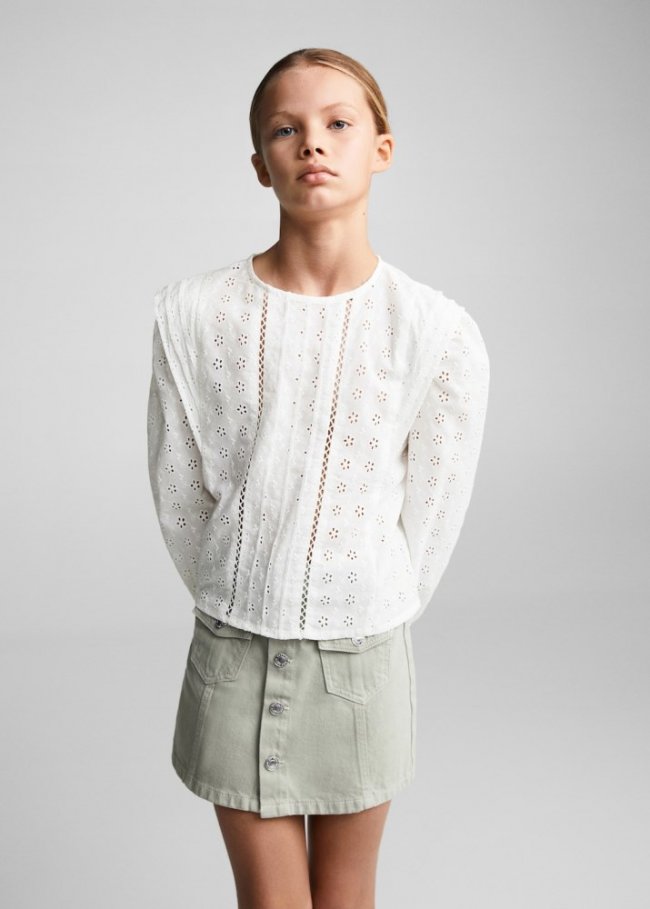 Mango Blusa bordado floral - Blanco