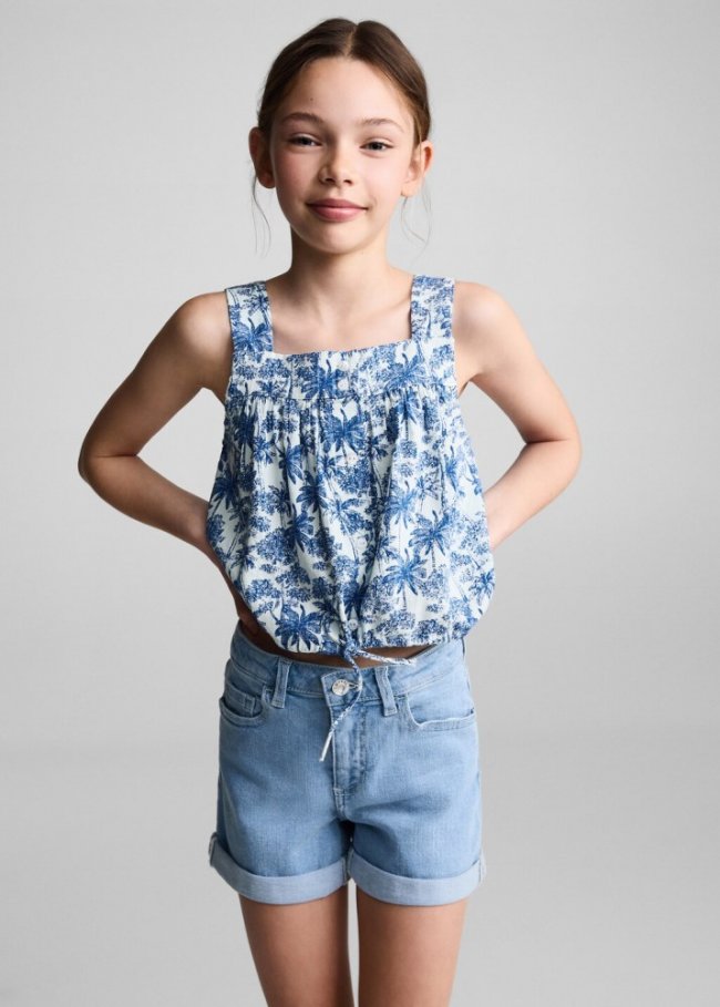 Mango Short denim bajo vuelto - Azul claro