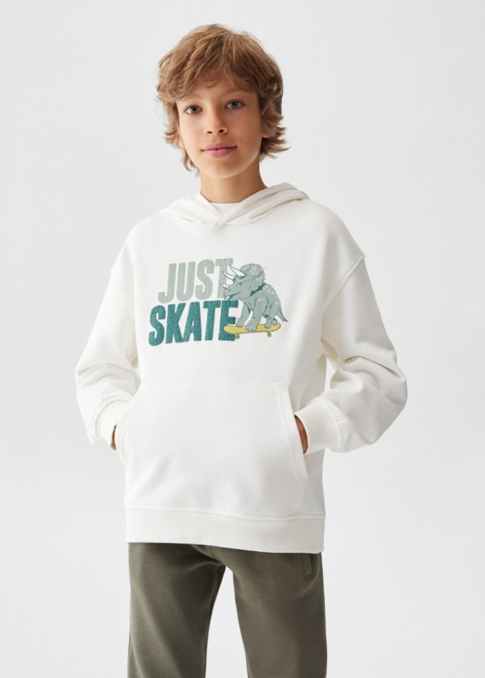 Mango Sudadera algodón estampada - Blanco roto