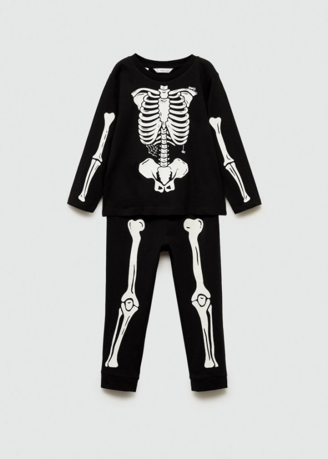 Mango Pijama esqueleto brilla en la ocuridad - Negro