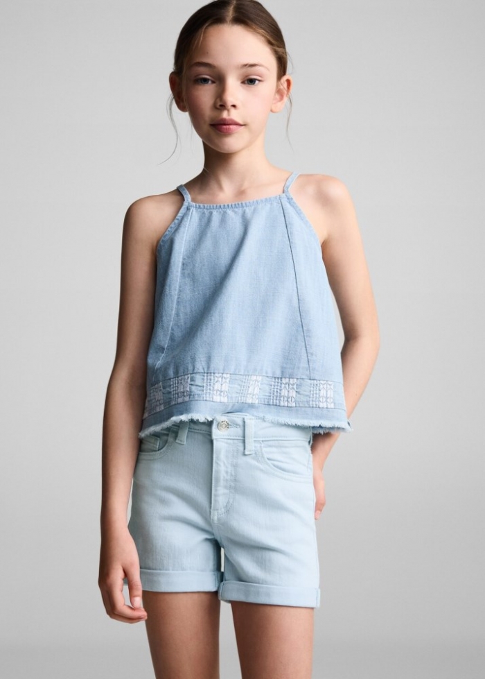 Mango Short denim bajo vuelto - Azul celeste