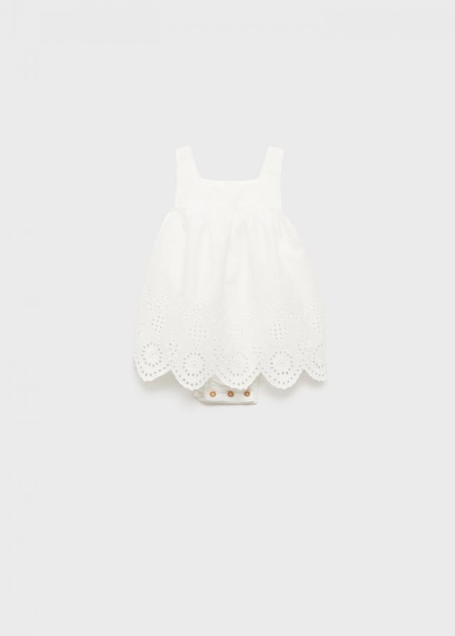 Mango Vestido algodón bordado suizo - Blanco