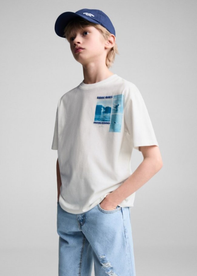 Mango Camiseta estampada algodón - Blanco roto
