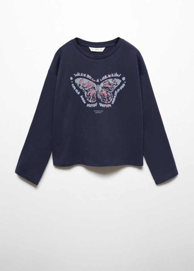 Mango Camiseta manga larga estampada - Azul marino oscuro