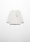 Mango Camiseta manga larga estampada - Blanco roto