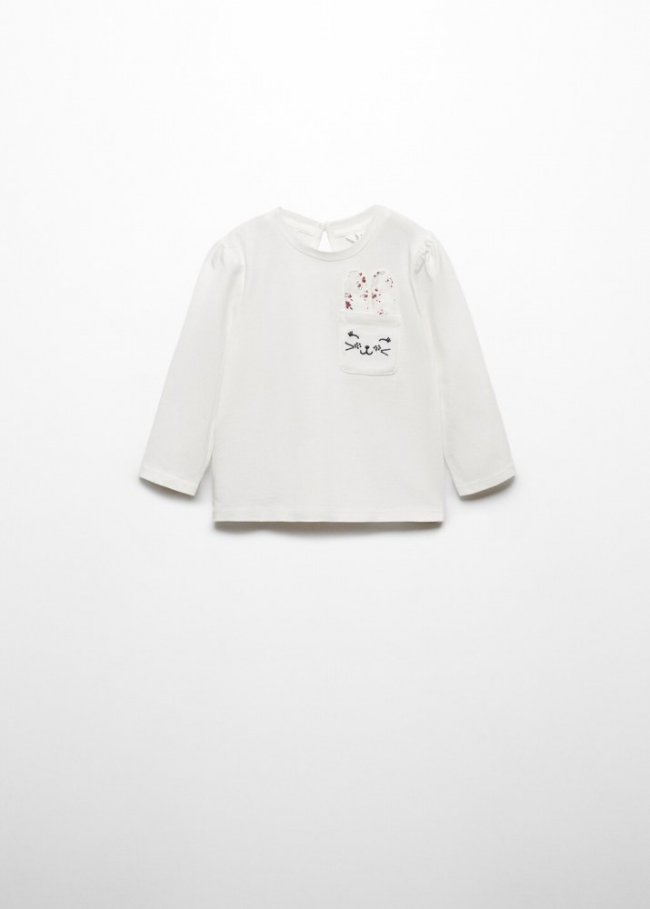 Mango Camiseta manga larga estampada - Blanco roto
