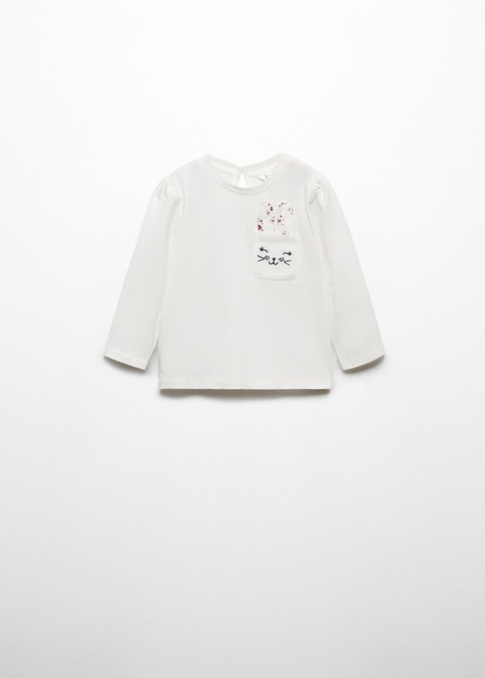 Mango Camiseta manga larga estampada - Blanco roto