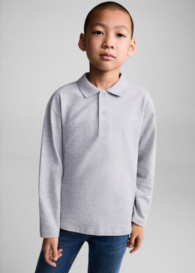 Mango Polo algodón manga larga - Gris medio vigoré