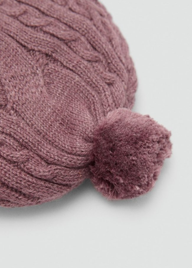 Mango Gorro punto trenzado pompón - Burdeos