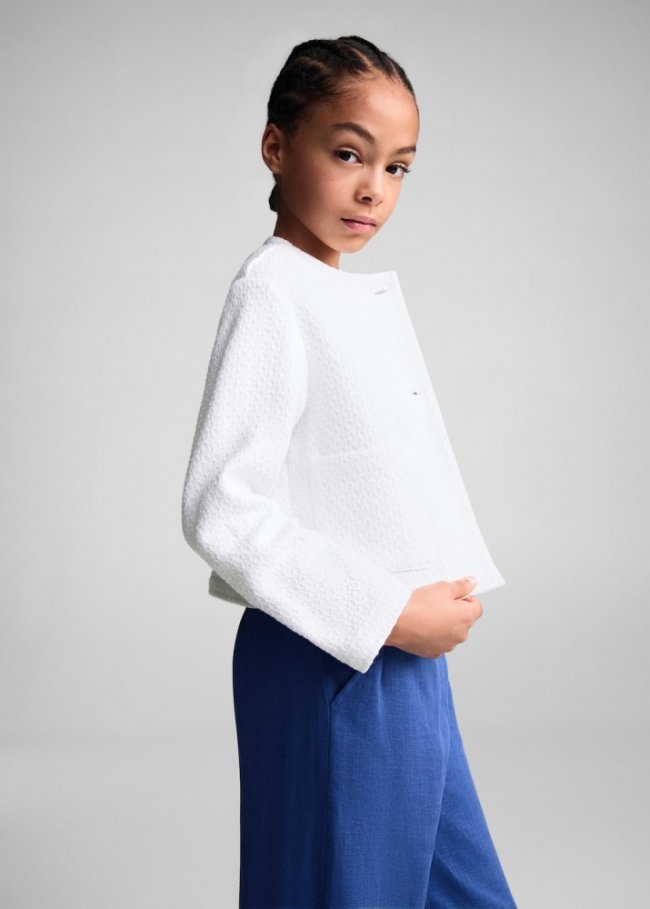 Mango Chaqueta tweed bolsillos - Blanco