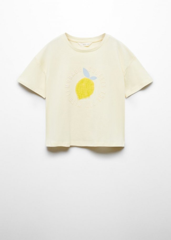 Mango Camiseta estampada algodón - Amarillo