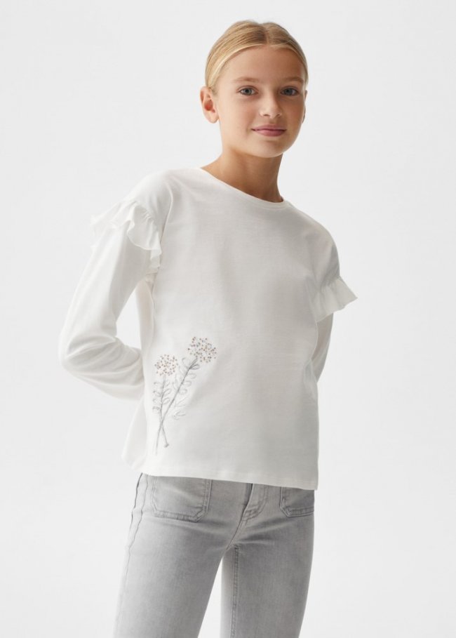 Mango Camiseta manga larga volantes - Blanco roto
