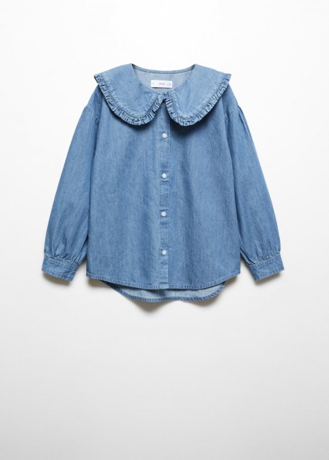 Mango Blusa denim cuello babydoll - Azul medio