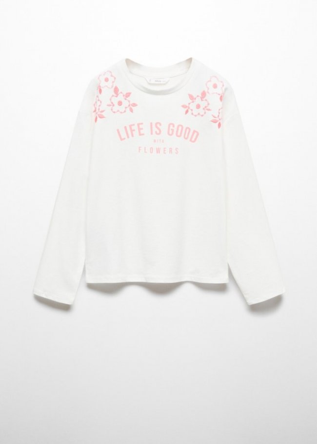 Mango Camiseta manga larga mensaje - Blanco roto