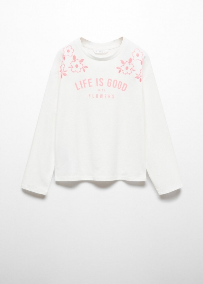 Mango Camiseta manga larga mensaje - Blanco roto