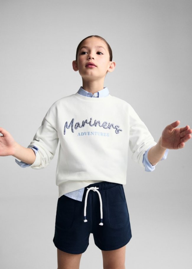 Mango Short algodón cintura elástica - Azul marino oscuro