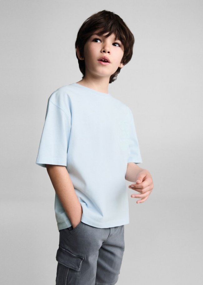 Mango Camiseta mensaje relieve - Azul celeste