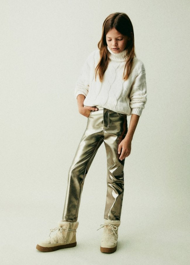 Mango Pantalón metalizado - Oro