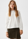 Mango Camiseta manga larga volantes - Blanco roto