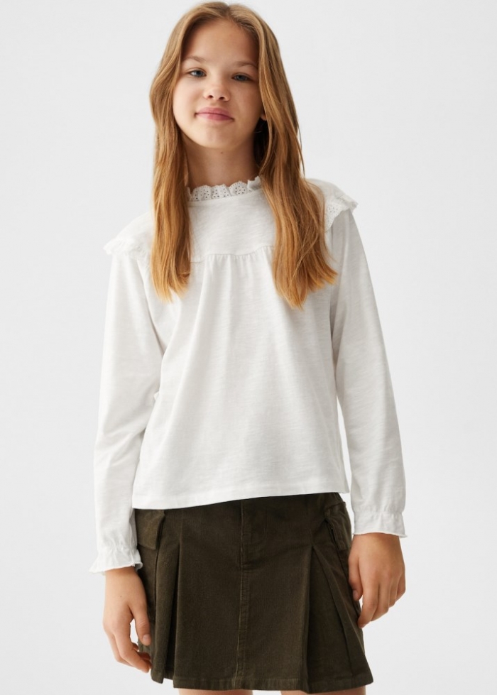 Mango Camiseta manga larga volantes - Blanco roto
