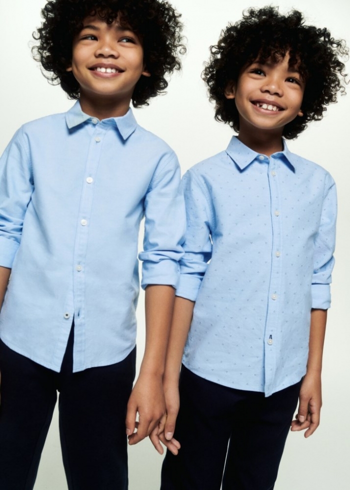 Mango Camisa Oxford estampada - Azul celeste