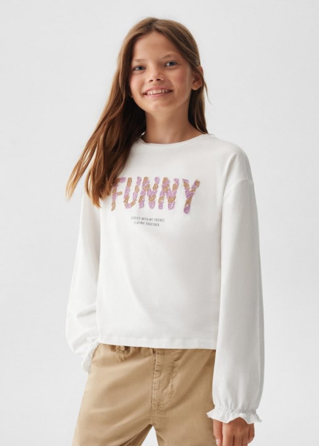Mango Camiseta mensaje estampado - Blanco roto