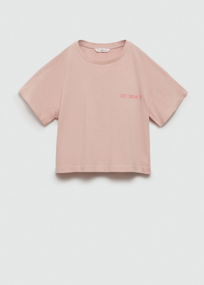 Mango Camiseta estampada algodón - Rosa
