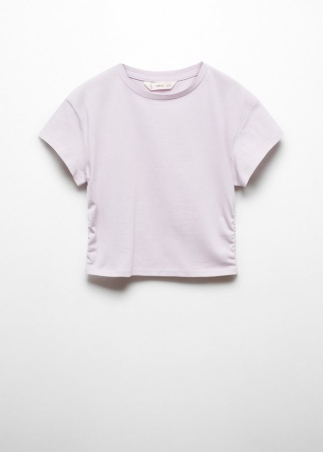 Mango Camiseta algodón detalle fruncido - Morado claro/pastel