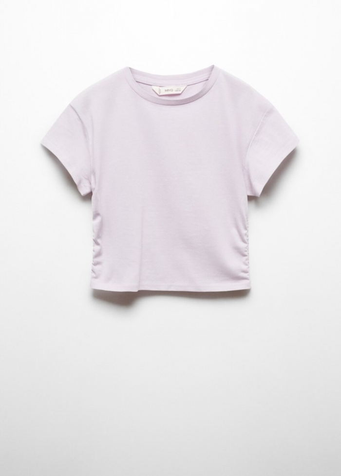 Mango Camiseta algodón detalle fruncido - Morado claro/pastel