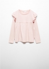 Mango Camiseta manga larga volantes - Rosa