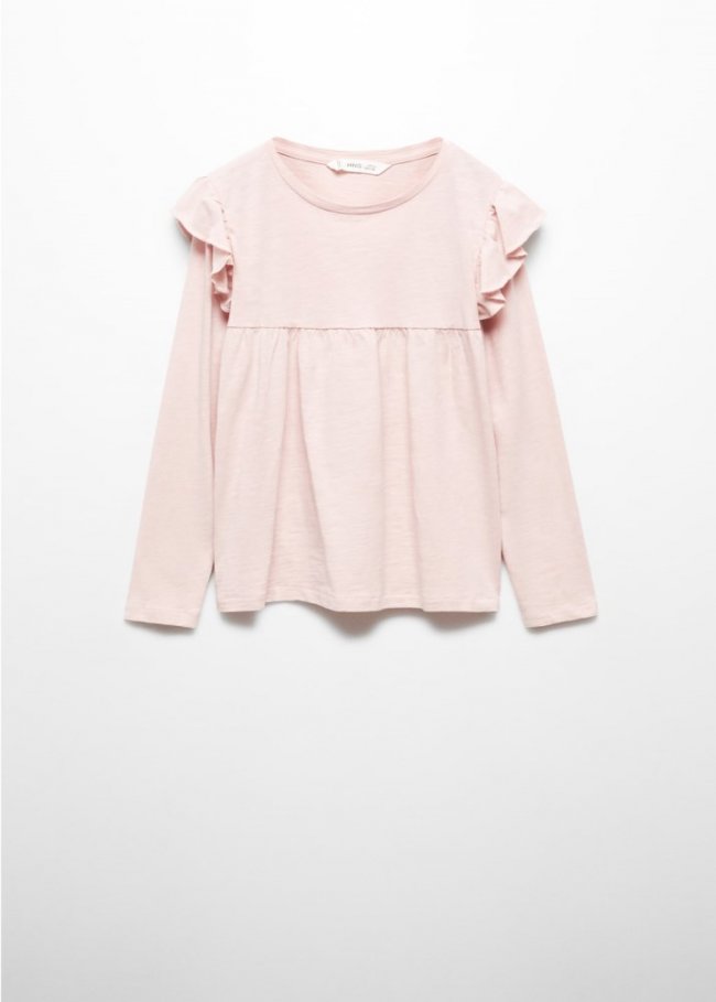 Mango Camiseta manga larga volantes - Rosa