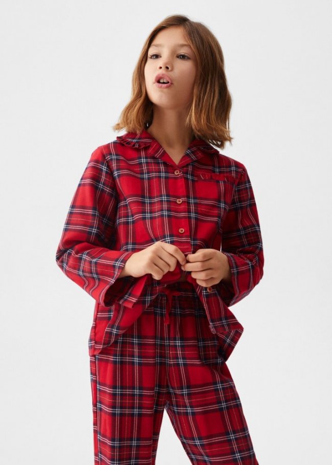Mango Pijama dos piezas largo cuadros - Rojo