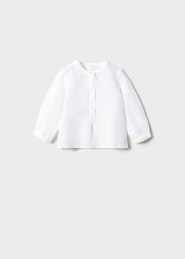 Mango Camisa lino botones - Blanco roto