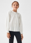 Mango Blusa algodón fruncida - Crudo