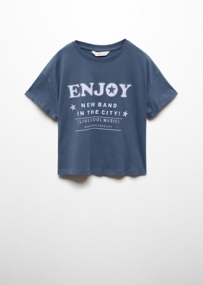Mango Camiseta mensaje abalorios - Azul