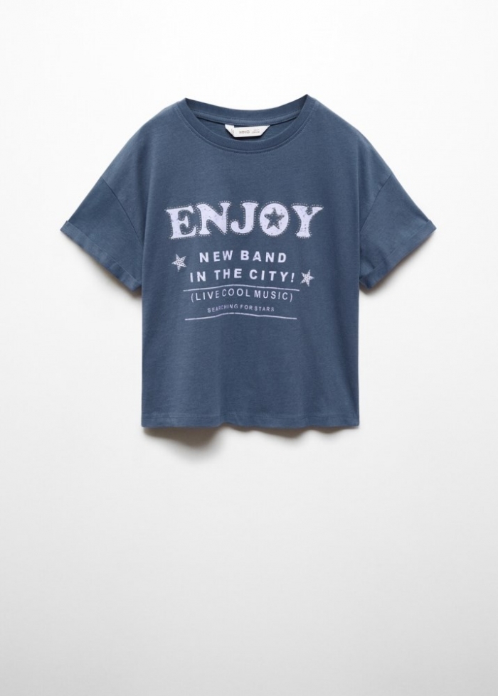 Mango Camiseta mensaje abalorios - Azul
