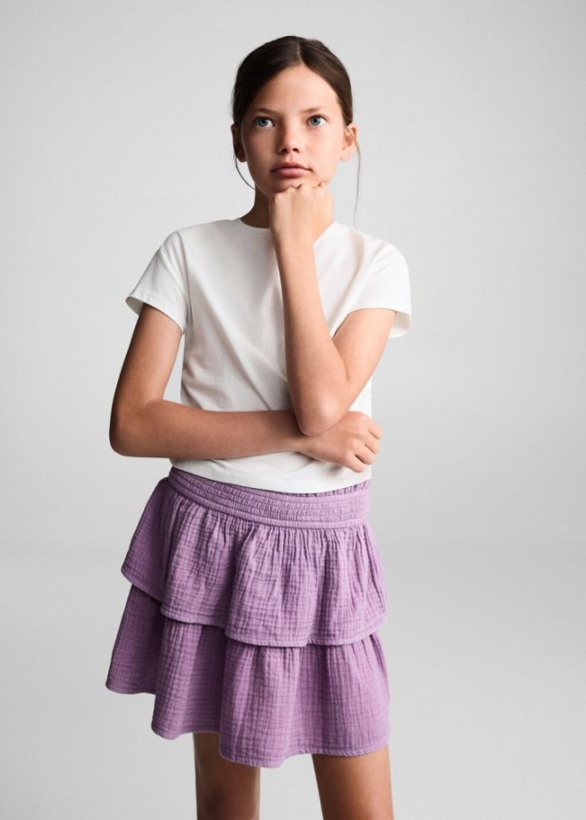 Mango Camiseta algodón detalle fruncido - Blanco roto