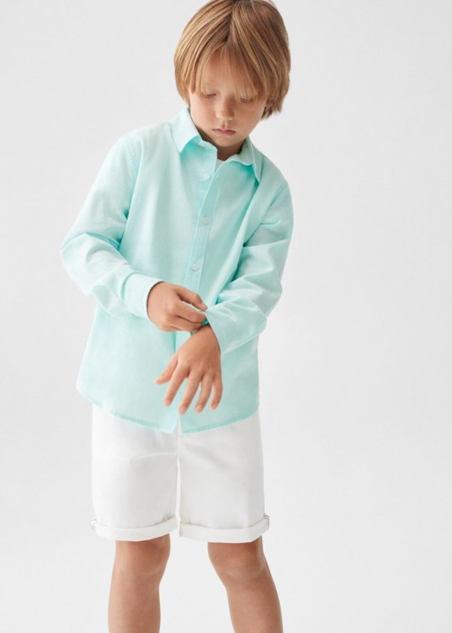 Mango Camisa regular fit lino - Verde agua