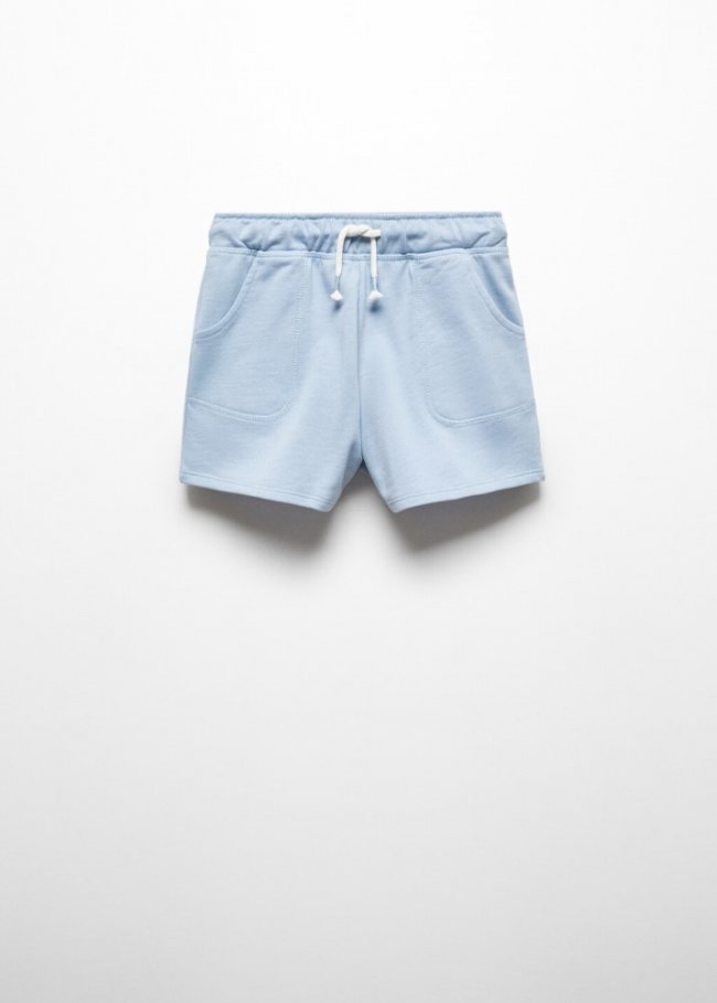 Mango Short algodón cintura elástica - Azul celeste